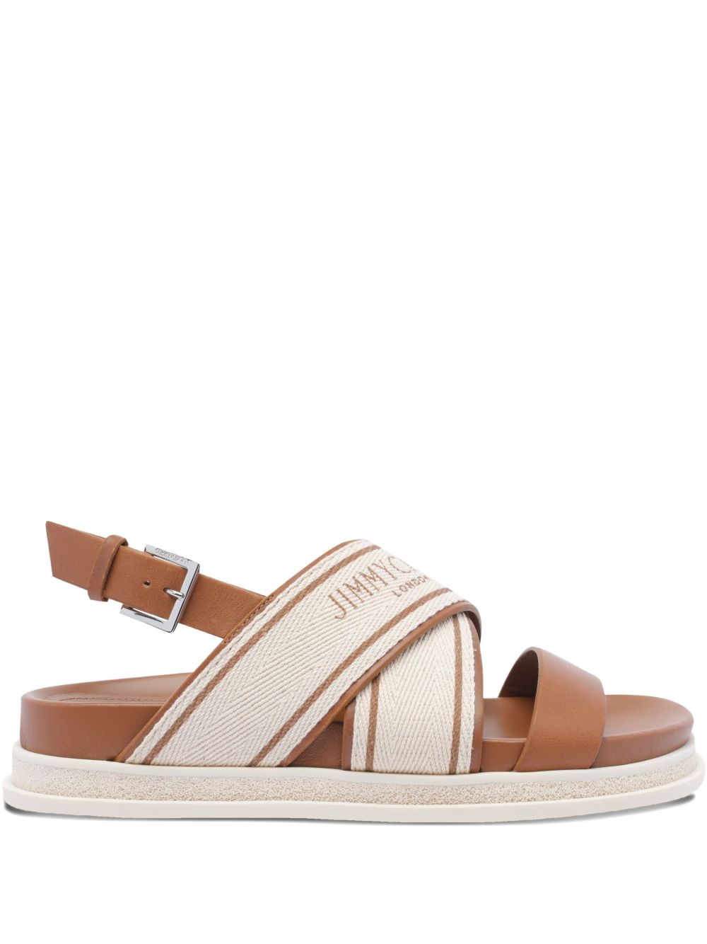 Jimmy Choo Joa Flat Calf Leather Sandals Light Brown