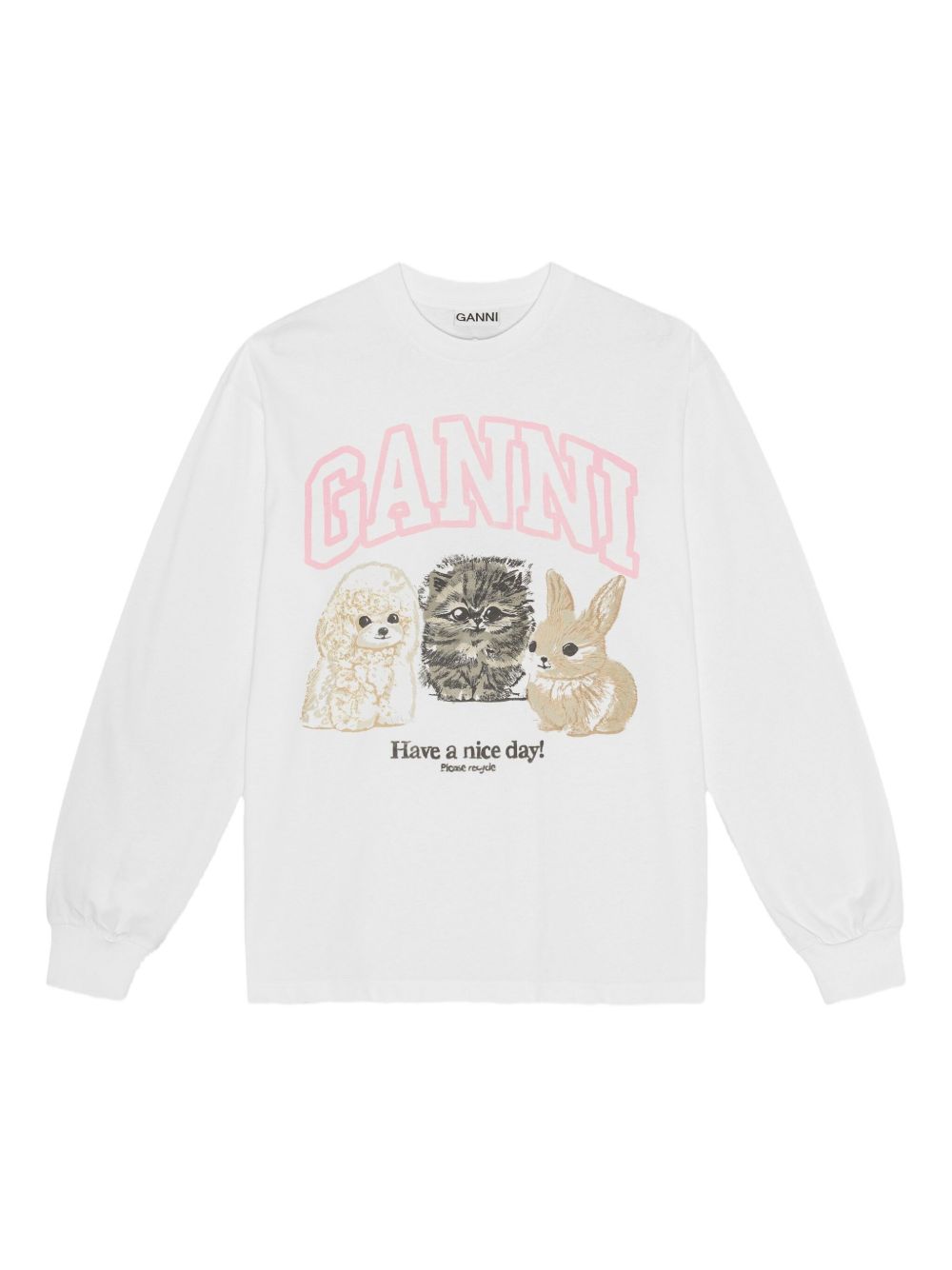 Ganni Cotton Graphic Crewneck Sweater White White