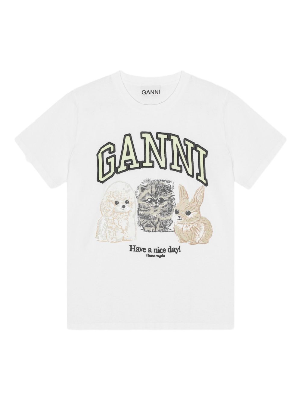 GANNI Animals Organic Cotton T-shirts White