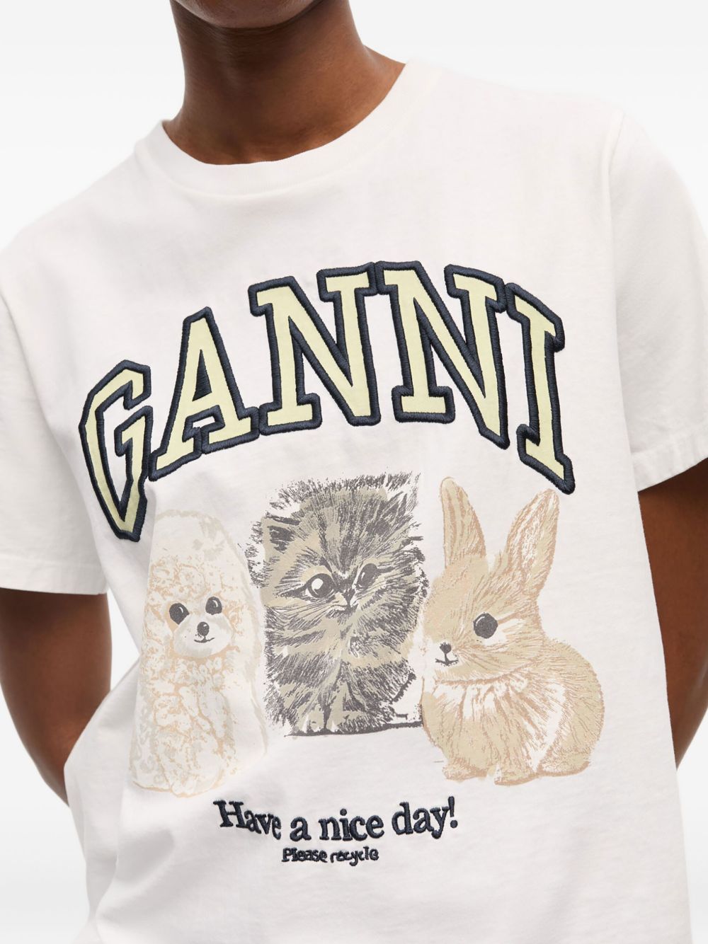 GANNI Animals Organic Cotton T-shirts White