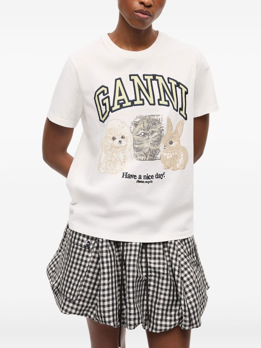 GANNI Animals Organic Cotton T-shirts White