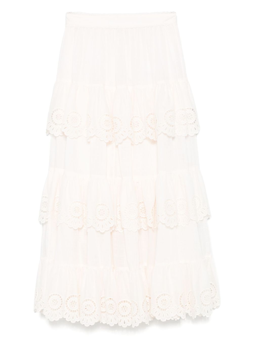 Zimmermann Lucky Embroidered High-Rise A-Line Midi Skirt Ivory