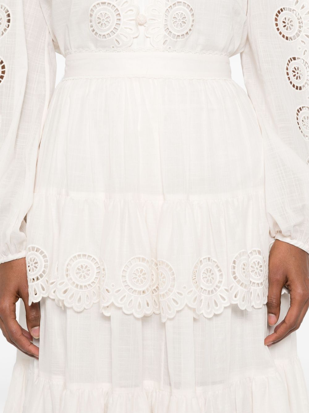 Zimmermann Lucky Embroidered High-Rise A-Line Midi Skirt Ivory