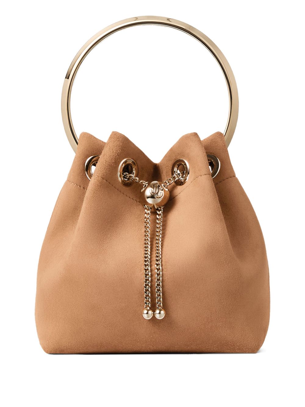 Jimmy Choo Toffee Suede Bucket Bag with Pearl Closure Brown