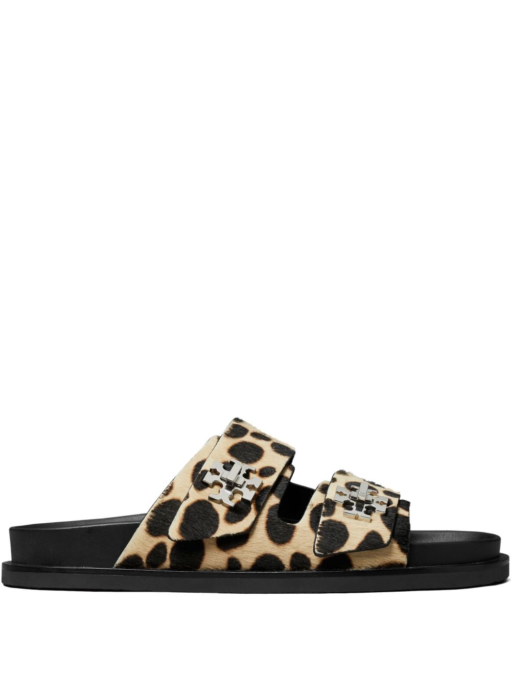 Tory Burch Double Strap Nappa Leather T-Lock Flat Sandals Brown