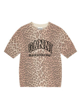 Ganni Leopard-Print Wool-Blend T-Shirt Brown