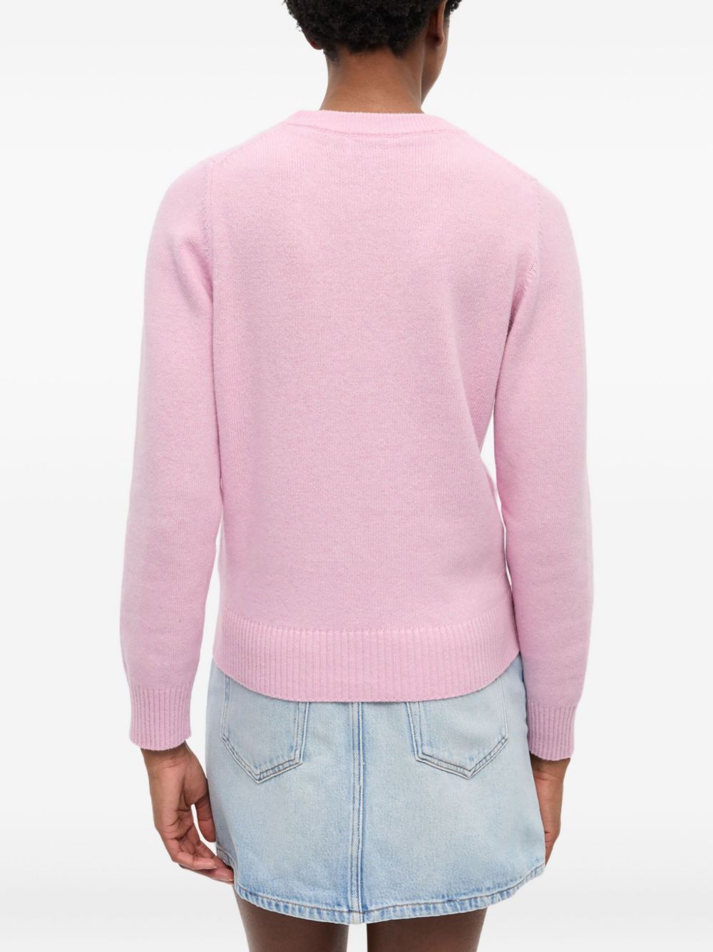 Ganni Intarsia-Knit Poodle Wool Crewneck Sweater Pink Pink