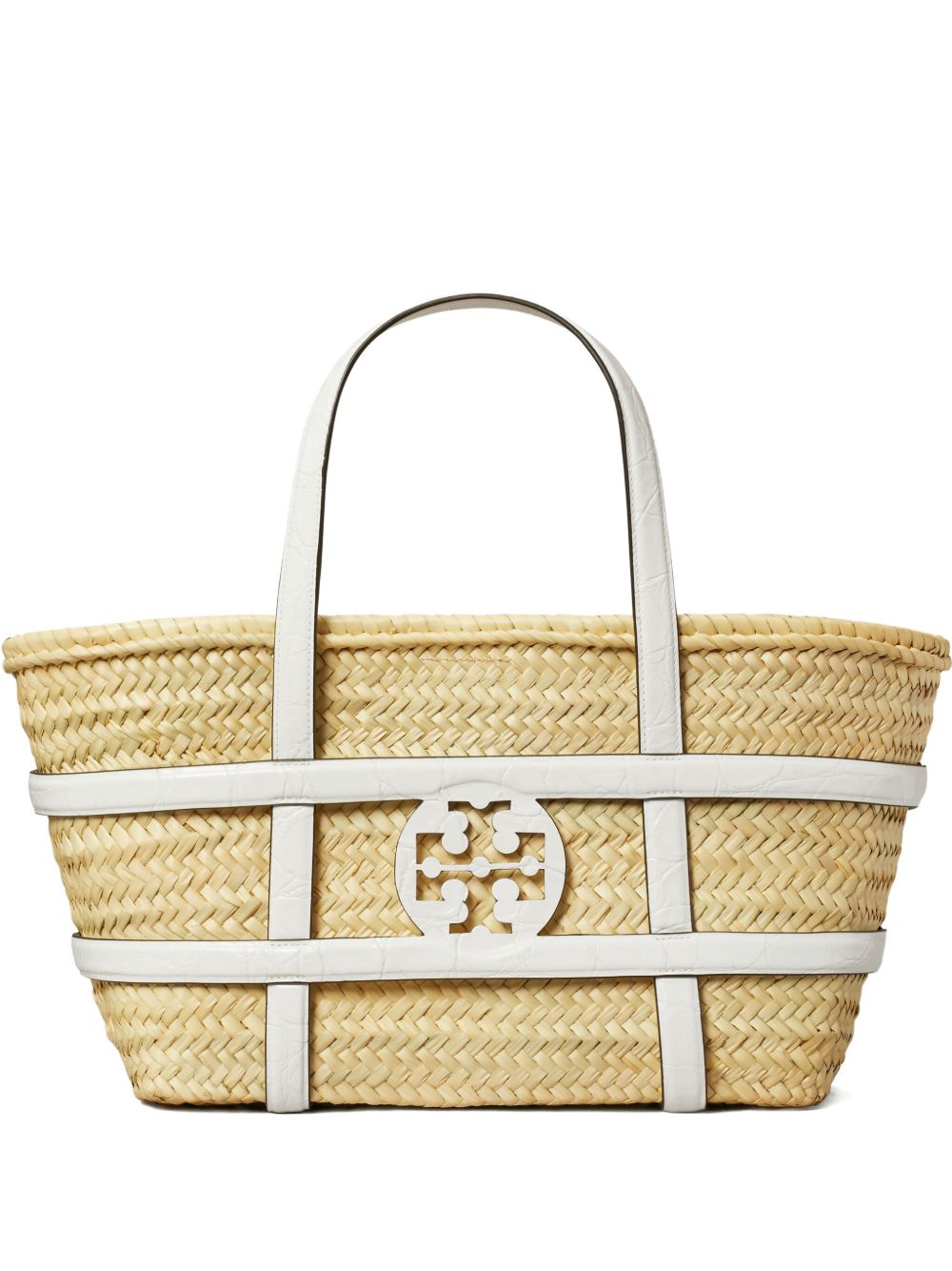 Tory Burch Ella Straw Basket Shopper Bag White