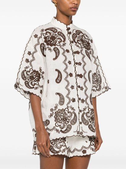 Zimmermann Ascension Embroidered Shirt Ivory