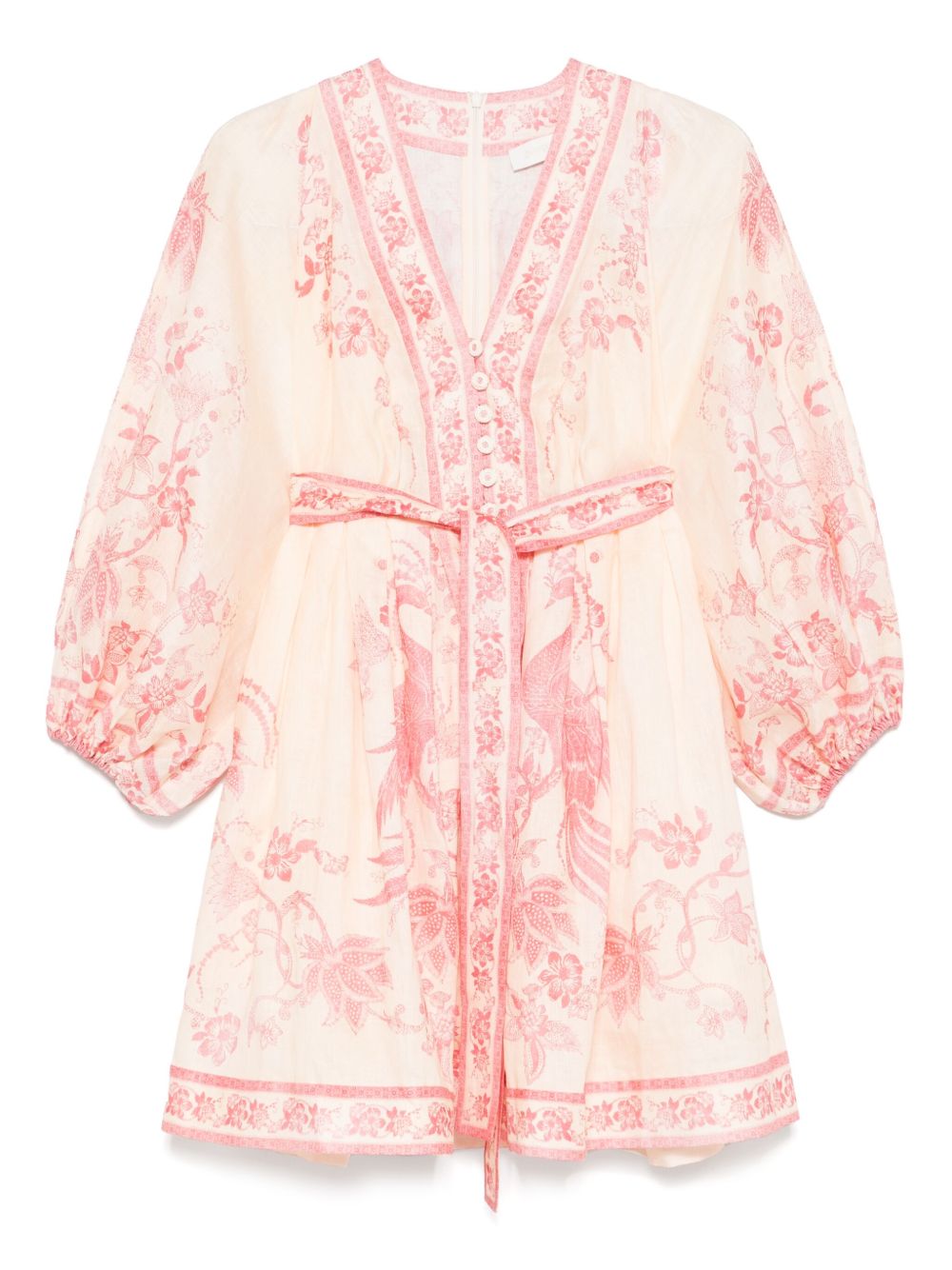 Zimmermann Lucky Linen Belted Mini Dress Pink