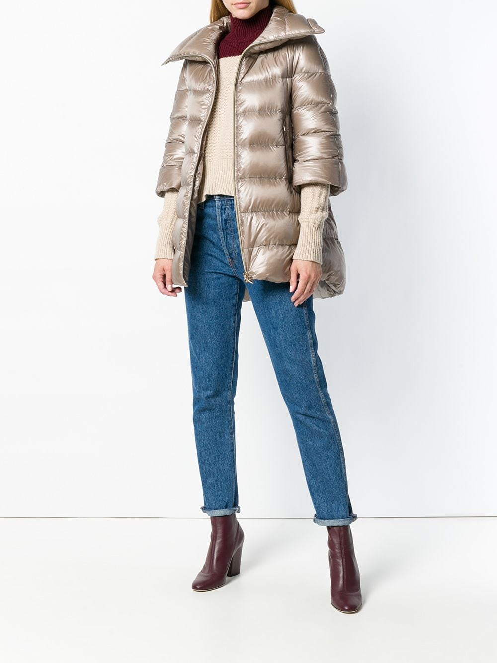 Herno Feather-Down Padded Midi Coat Dove Grey