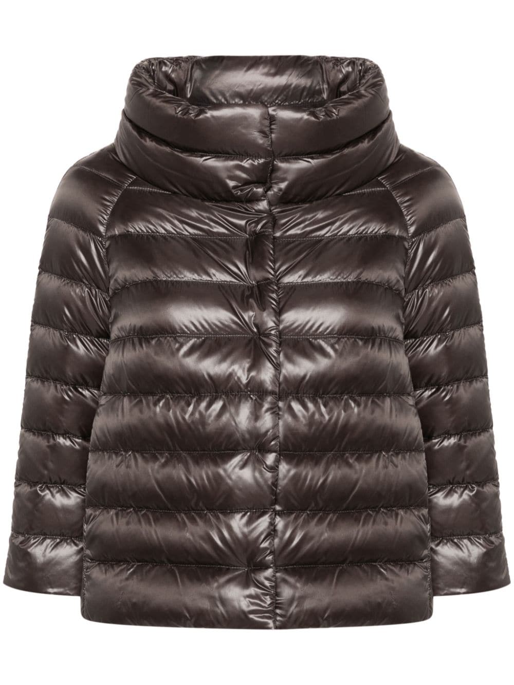 Herno Glossy Grey Funnel Neck Down Cape Jacket Grey