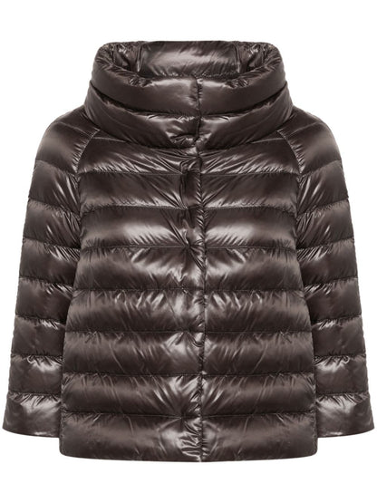 Herno Glossy Grey Funnel Neck Down Cape Jacket Grey