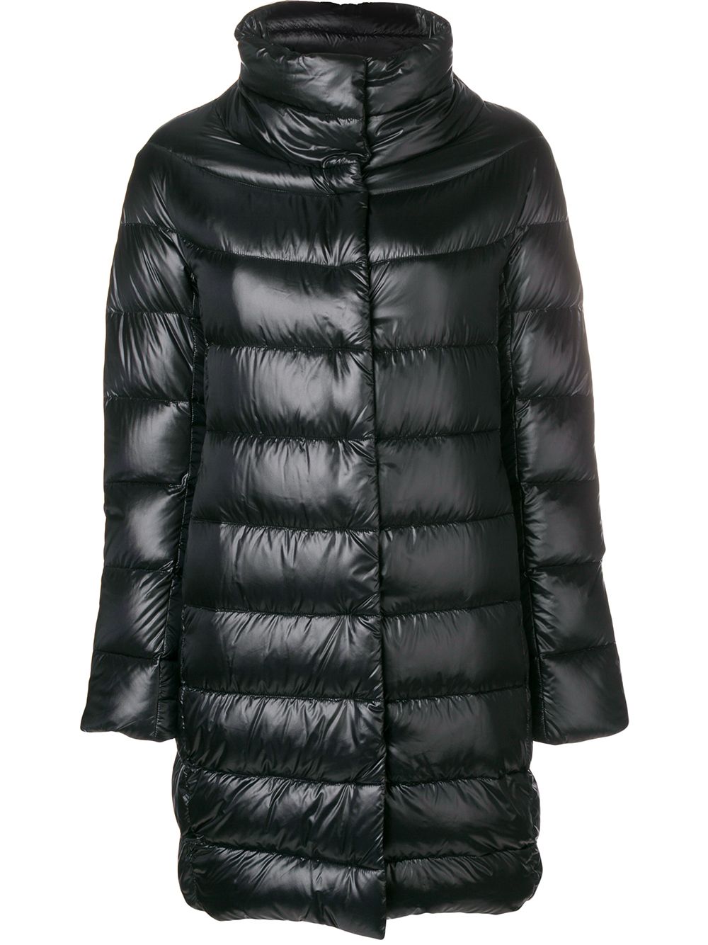 Herno Long Down Midi Coat with High Neck Black