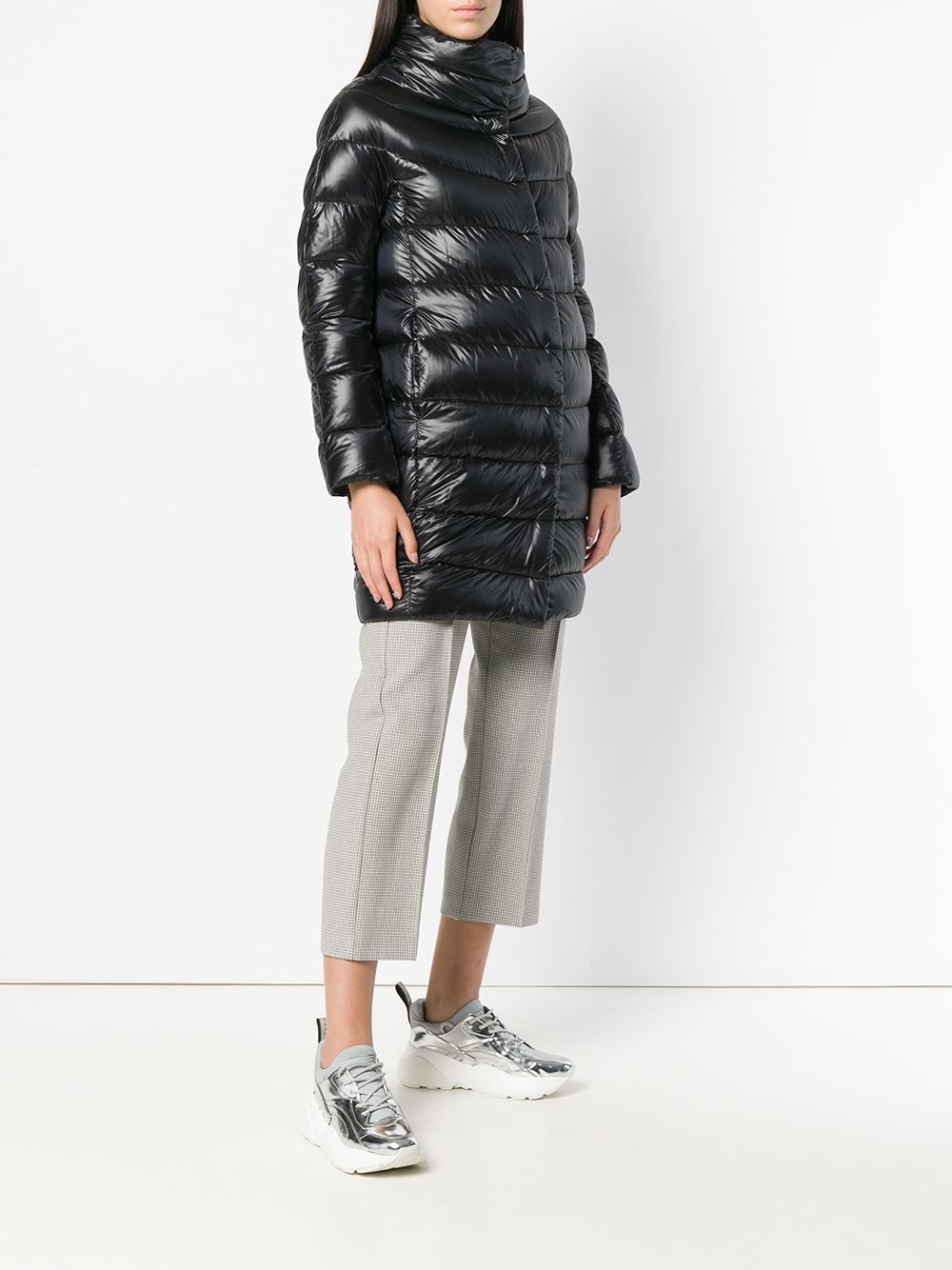 Herno Long Down Midi Coat with High Neck Black