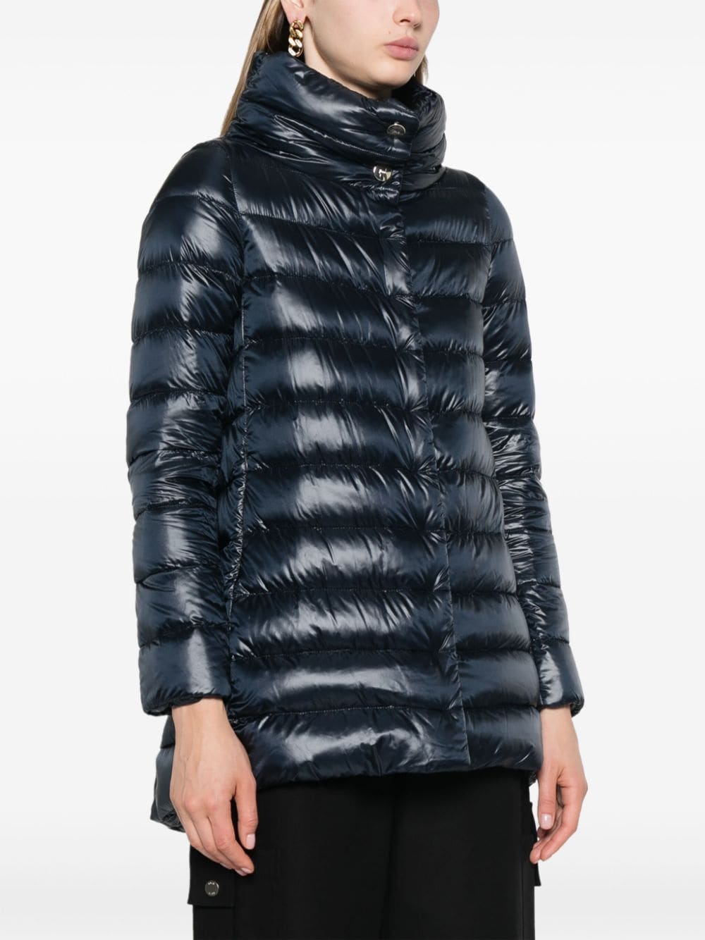 Herno Ameli High-Shine Midi Down Coat Blue