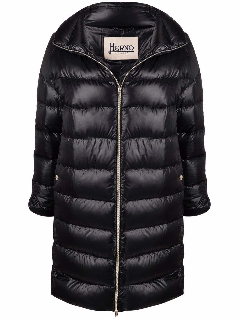 Herno Feather Down Padded Stand Collar Midi Coat Black