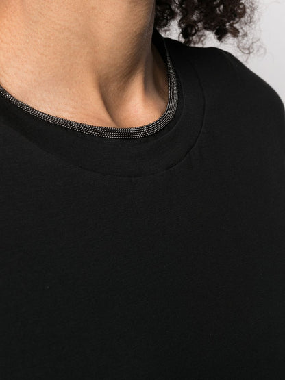 Brunello Cucinelli Cotton Round-Neck Keyhole T-Shirt Black