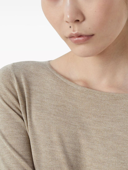 Brunello Cucinelli Cashmere-Silk Mélange Boat Neck Sweater Beige