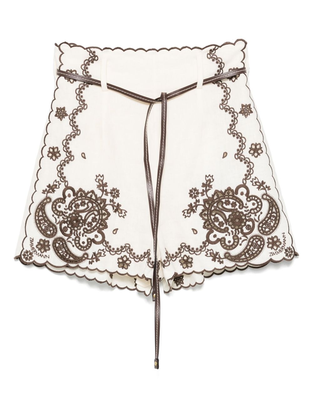 Zimmermann Ascension Embroidered Linen Scallop-Edge Shorts Ivory