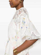 Zimmermann Lace-Trimmed Floral Linen Mini Dress Beige