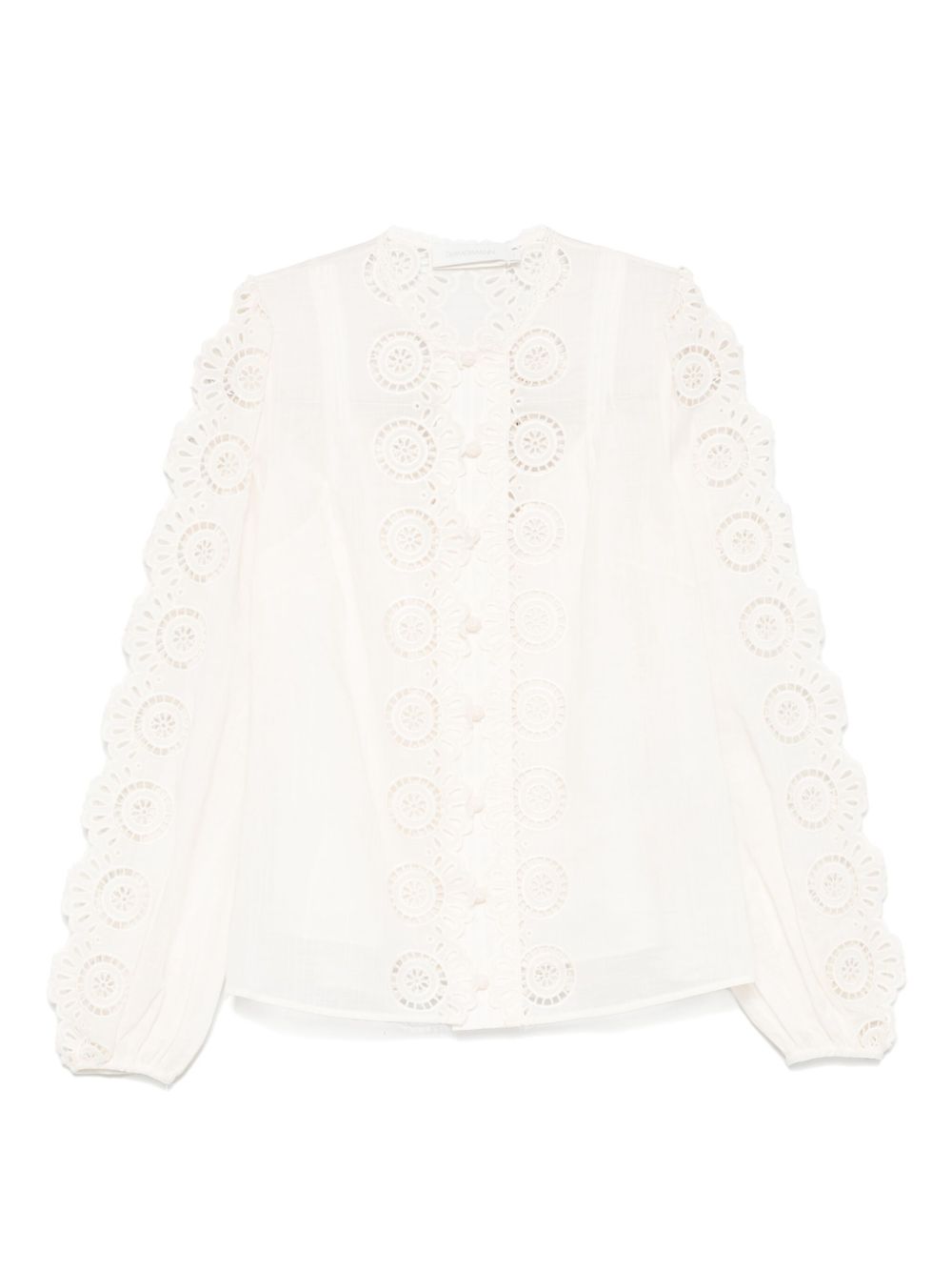 Zimmermann Embroidered Cotton Blouse with Round Neck Ivory Ivory