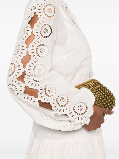 Zimmermann Embroidered Cotton Blouse with Round Neck Ivory Ivory