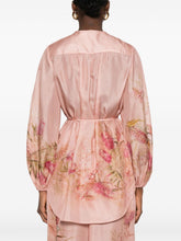 Zimmermann Floral Silk Blouse with Self-Tie Waist Pink