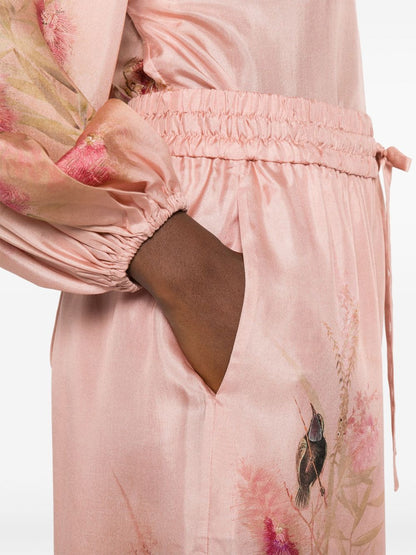 Zimmermann Cascadian Floral Silk Trousers Pink