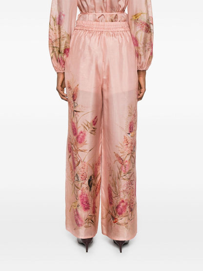 Zimmermann Cascadian Floral Silk Trousers Pink