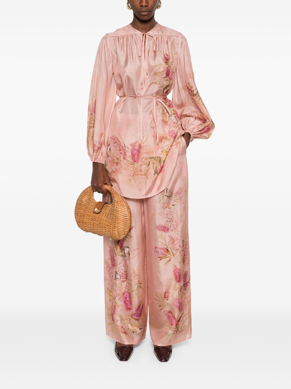 Zimmermann Cascadian Floral Silk Trousers Pink