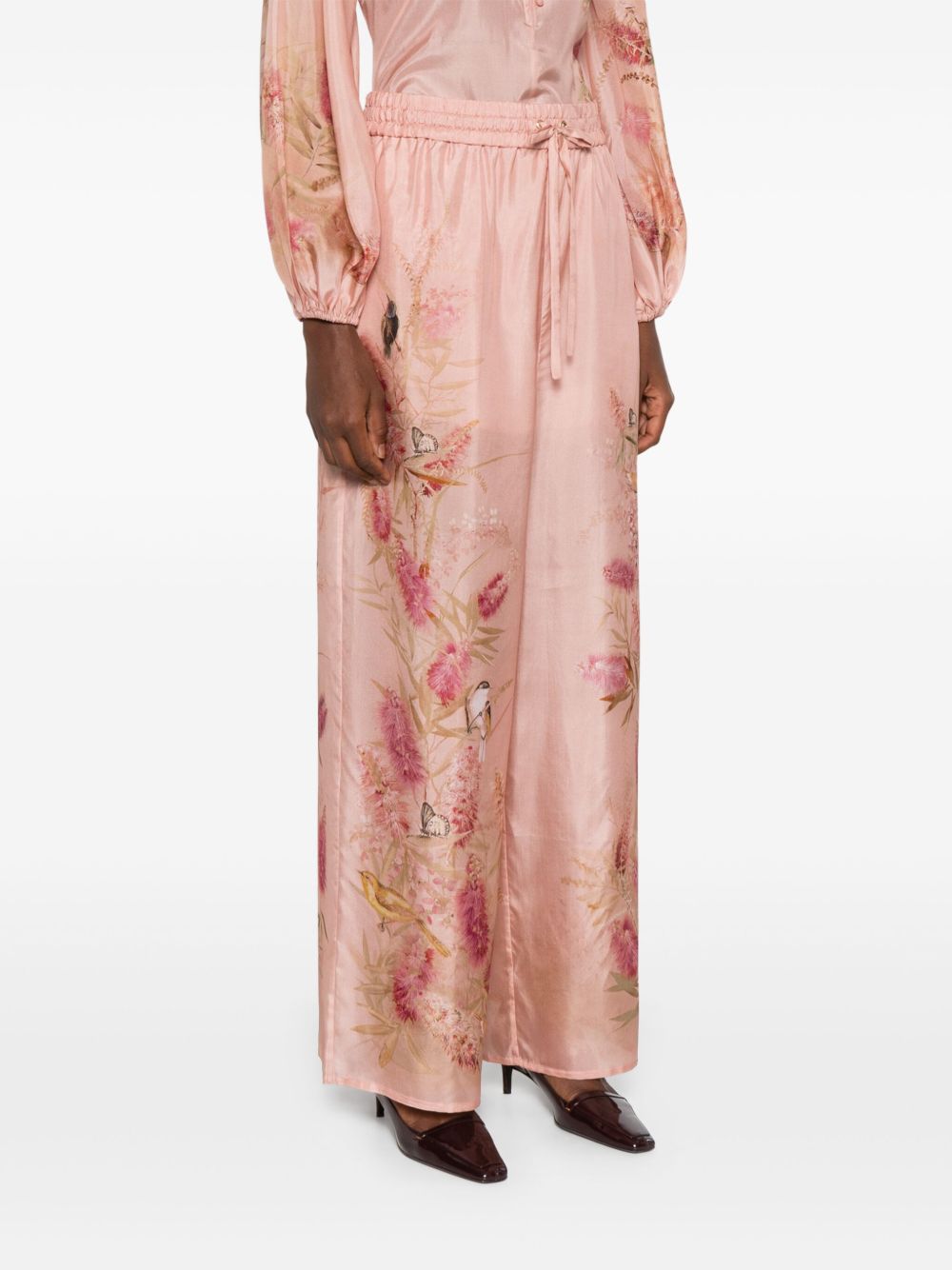 Zimmermann Cascadian Floral Silk Trousers Pink