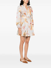 Zimmermann Ascension Linen Mini Dress Clear Blue With Leaf Print Clear Blue