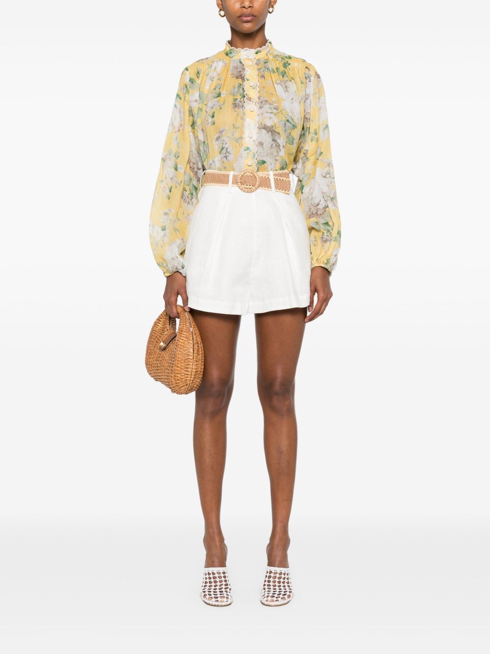 Zimmermann High-Waisted Linen Shorts Ivory