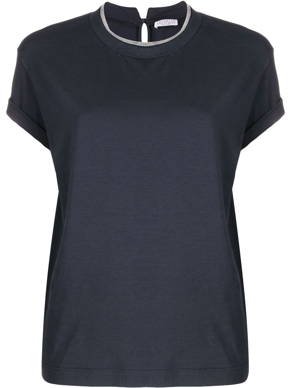 Brunello Cucinelli Spruce Blue Brass-Embellished Cotton-Blend T-Shirt Blue