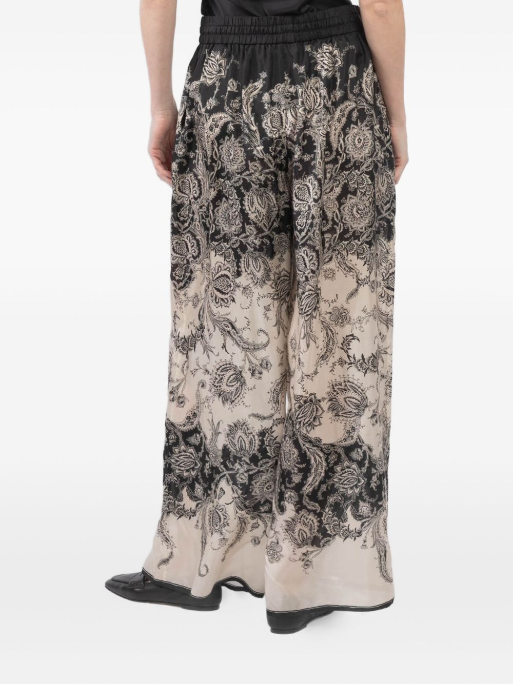 Zimmermann Rhiannon Palladium Floral-Print Silk Trousers Beige