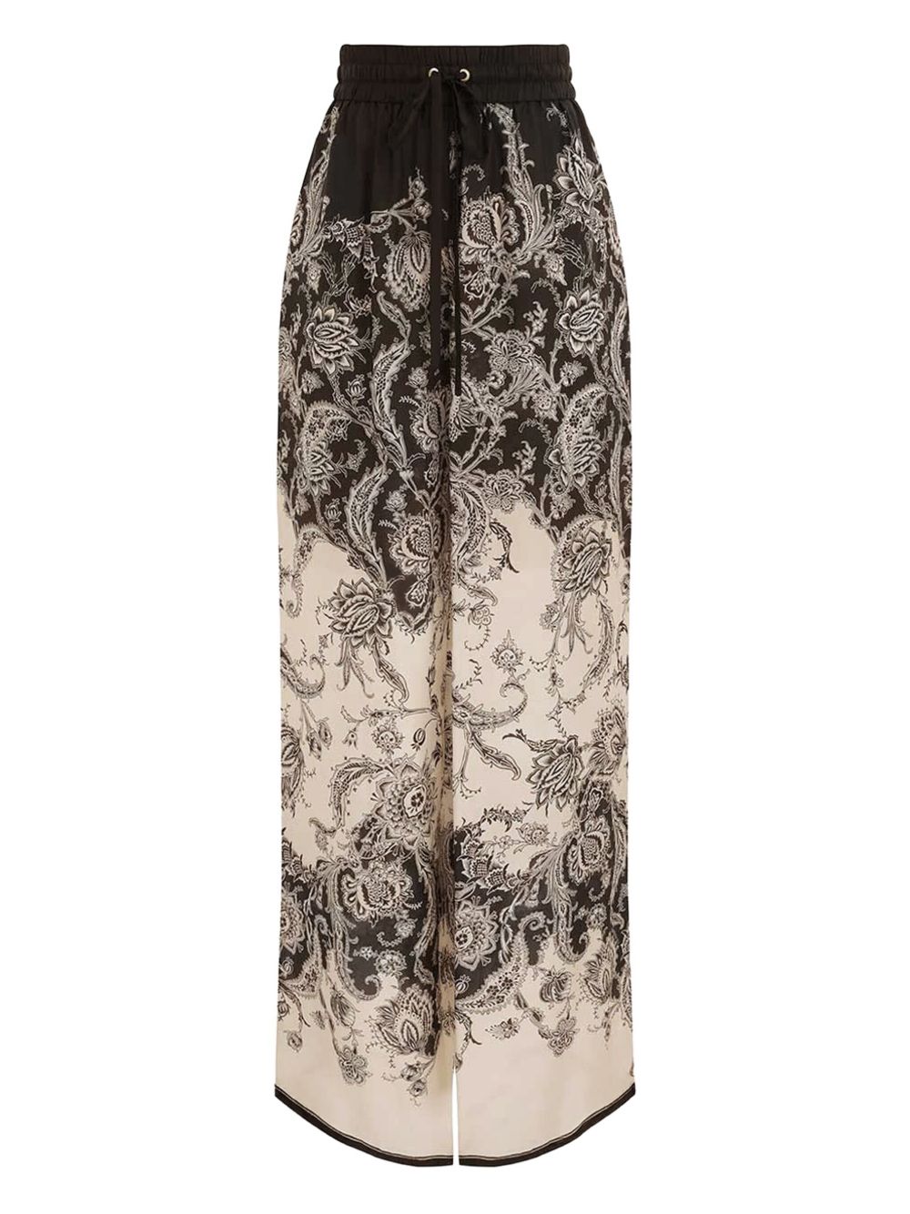 Zimmermann Rhiannon Palladium Floral-Print Silk Trousers Beige