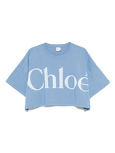 Chloè Cropped Cotton Logo T-Shirt Clear Blue
