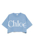 Chloè Cropped Cotton Logo T-Shirt Clear Blue