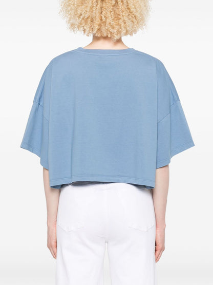 Chloè Cropped Cotton Logo T-Shirt Clear Blue