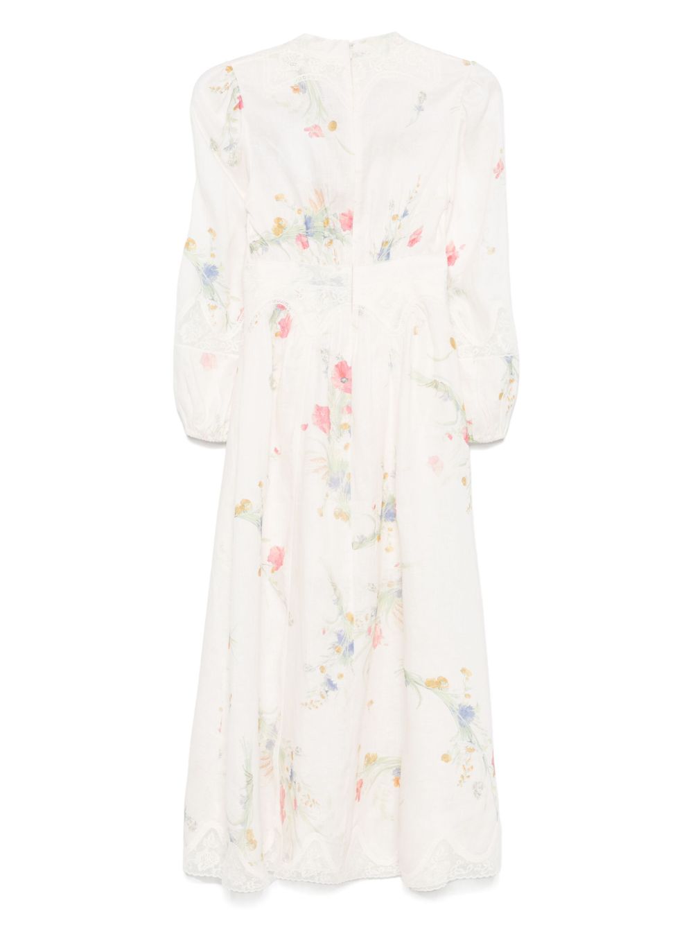 Zimmermann Lucky Linen Floral-Print Midi Dress Beige