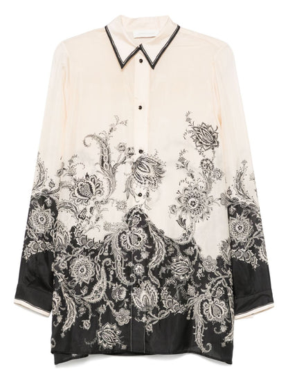 Zimmermann Rhiannon Printed Silk Shirt Beige