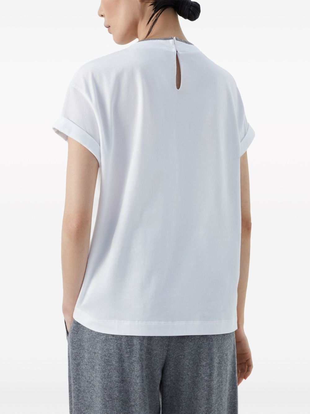 Brunello Cucinelli Contrasting Trim Cotton-Jersey T-Shirt White White