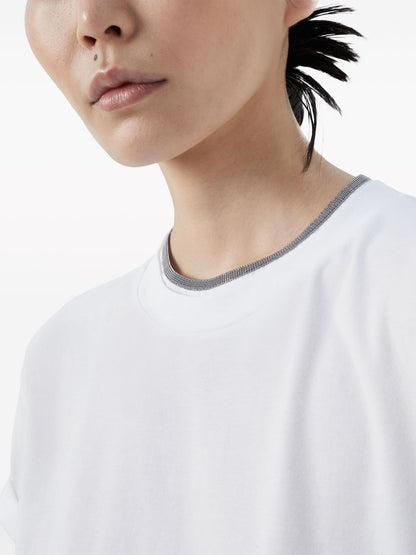 Brunello Cucinelli Contrasting Trim Cotton-Jersey T-Shirt White White