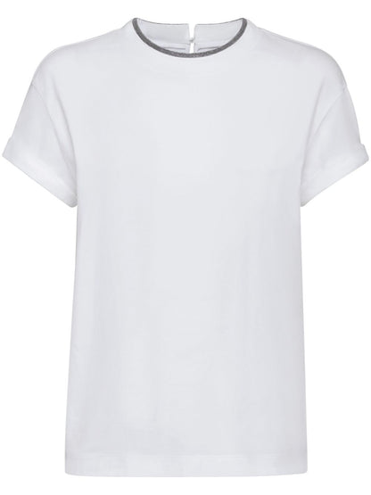 Brunello Cucinelli Contrasting Trim Cotton-Jersey T-Shirt White White