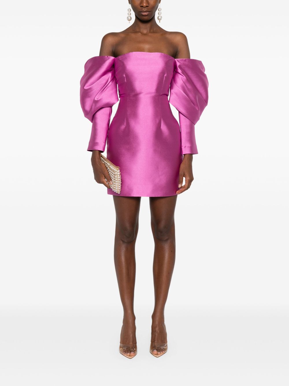 Solace London Freja Draped-Sleeve Mini Dress Fuchsia