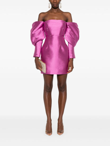 Solace London Freja Draped-Sleeve Mini Dress Fuchsia