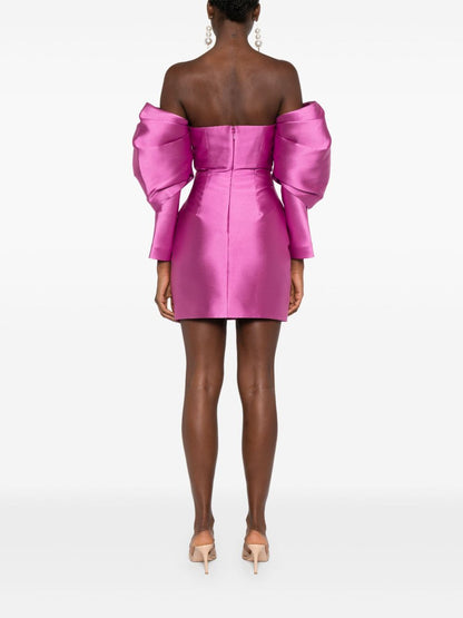 Solace London Freja Draped-Sleeve Mini Dress Fuchsia
