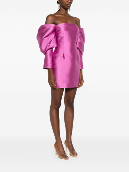 Solace London Freja Draped-Sleeve Mini Dress Fuchsia