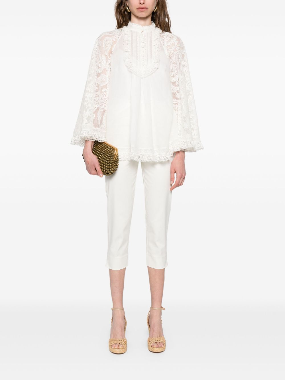 Zimmermann Ascension Lace-Panel Tunic Dress Beige